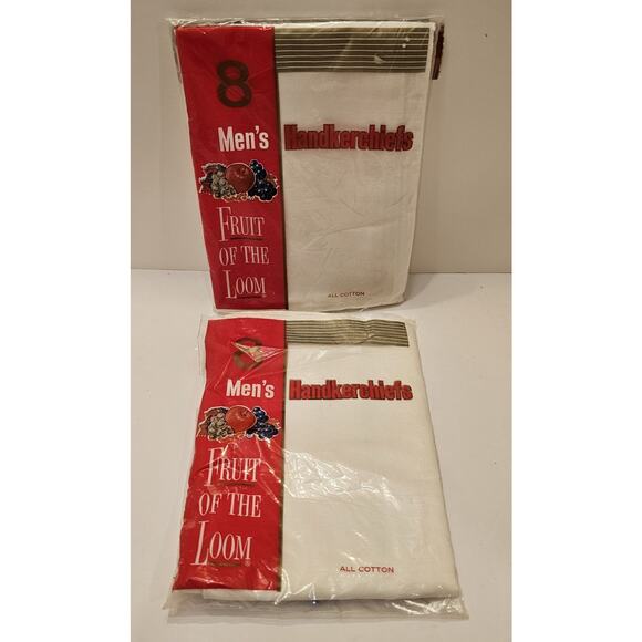 NEW 2 Vintage Fruit Of The Loom Mens Cotton Solid White Handkerchiefs 15 Total‎ - Picture 1 of 6